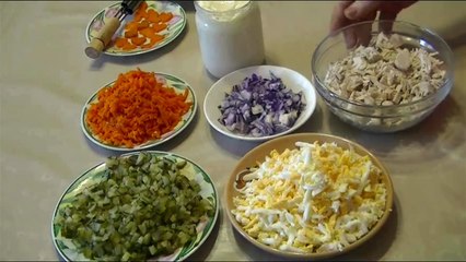 Слоёный# салат #с курицей#как приготовить #слоёный салат#
