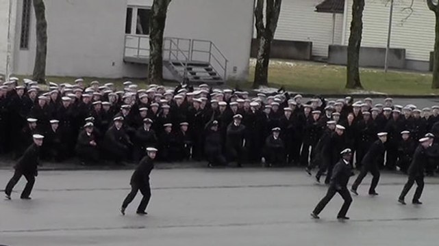 Norwegian Navy cadets break formation to perform 'Uptown Funk' flash mob