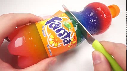 How To Make Rainbow Real Fanta Bottle Drinking Water Pudding Jelly Cooking Surprise Jelly Recipe - ToyMonster