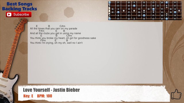 Love Yourself - Justin Bieber Guitar Backing Track with scale, chords and lyrics