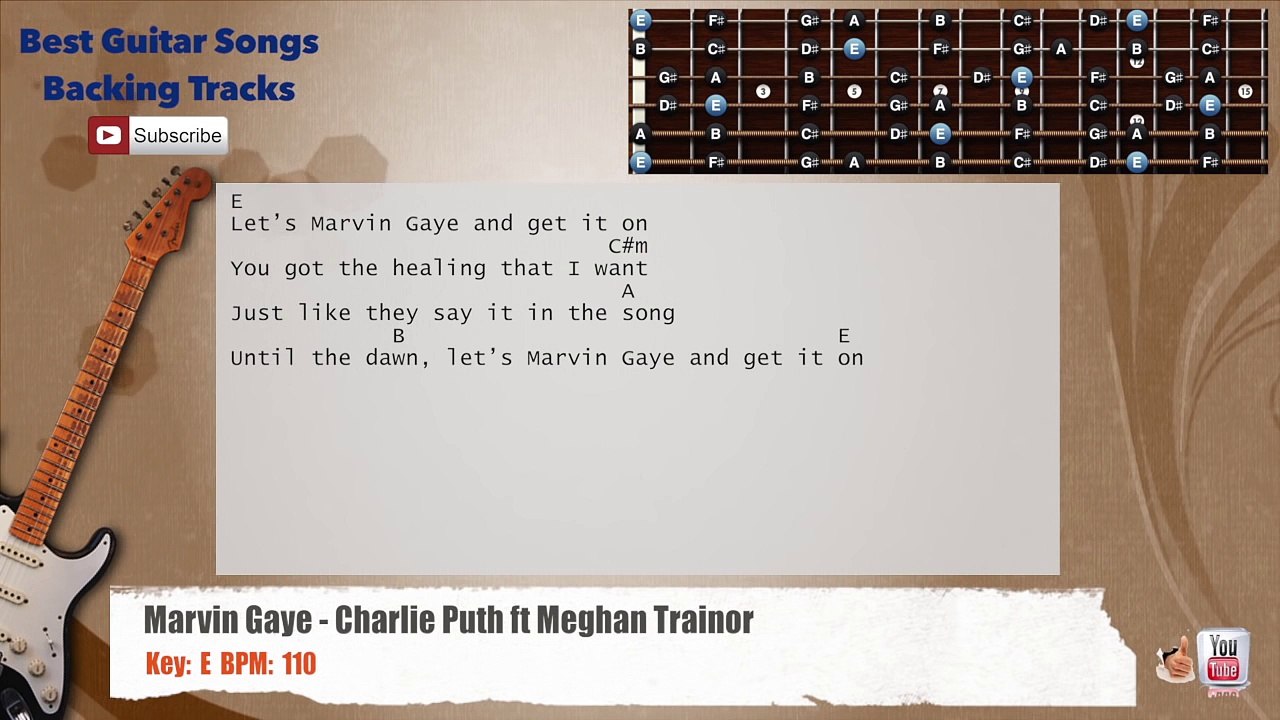 Marvin Gaye - Charlie Puth ft Meghan Trainor Guitar Backing Track with scale, chords and lyrics