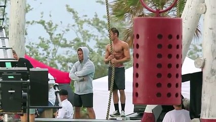 Ripped Zac Efron goes shirtless during Baywatch filming