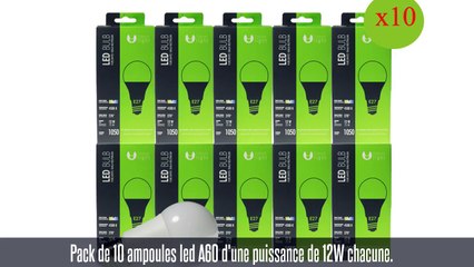 Pack de 10 ampoules led E27, 12W, 270°, blanc neutre