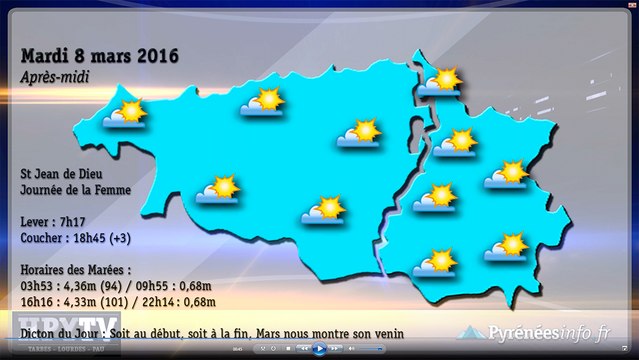 [HPyTv] La Météo des Pyrénées Tarbes Pau Bayonne (8 mars 2016)