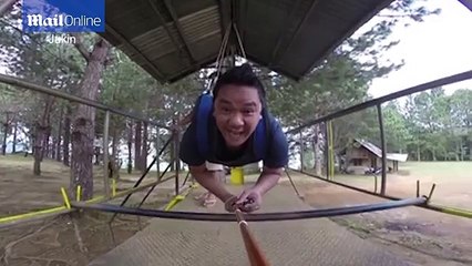 Zip Line Ride Of A Man In Philippine