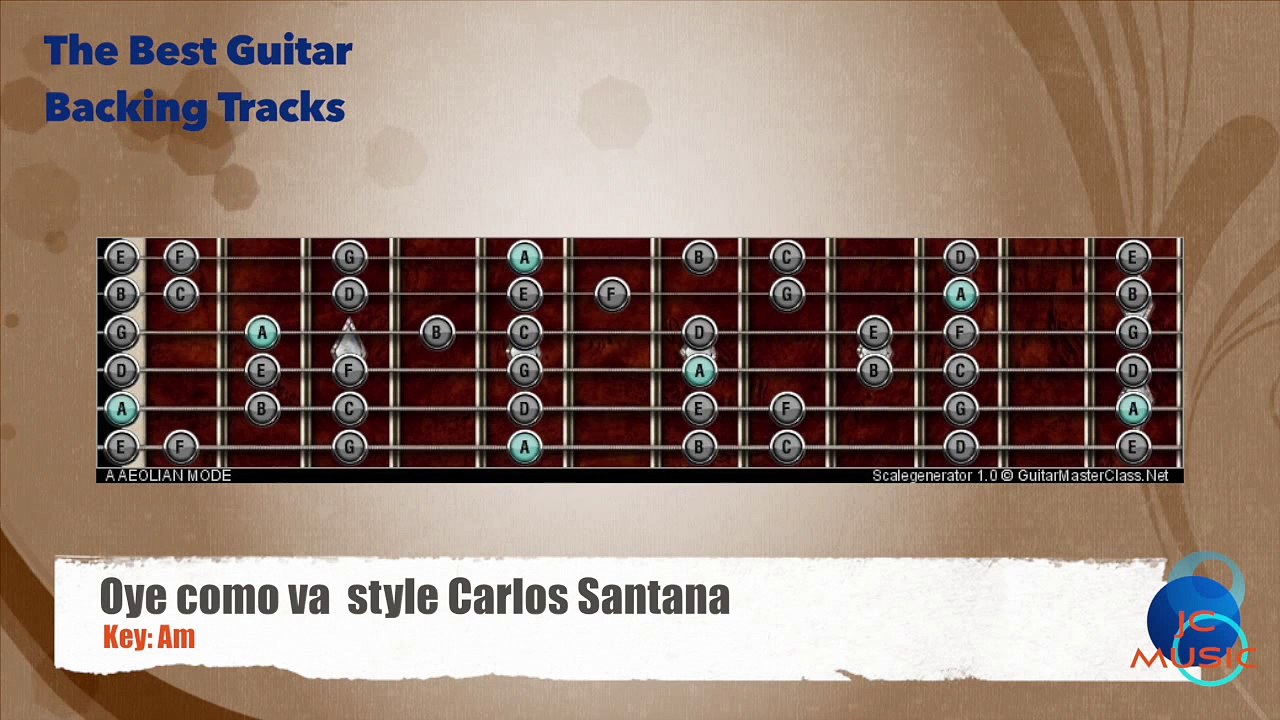 Oye como va sytle Carlos Santana Guitar Backing Track with scale map