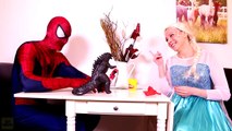 Pink Spidergirl & Spiderman vs T-Rex / Godzilla! w/ Frozen Elsa Fun Superhero Movie in Rea