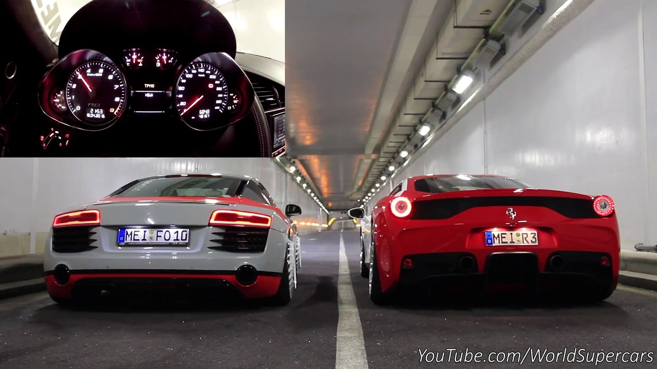 Ferrari 458 Speciale vs Audi R8 INSANE Straight Pipes REV BATTLE!