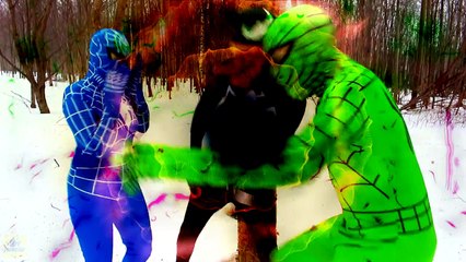 Blue Spiderman & Pink Spidergirl vs Venom vs Green Spiderman! Funny Superhero Movie in Rea