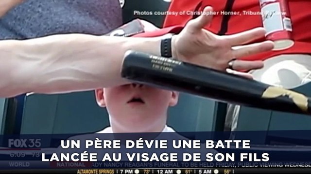 Un père dévie une batte de baseball lancée au visage de son fils