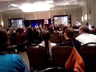 Misha Collins walks in on panel with Richard Speight Jr. and Matt Cohen