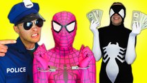 Spiderman & Pink Spidergirl vs Girl Venom! Spidergirl Arrested & Jailed! Superhero Fun in Real Life