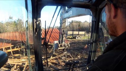 140 Excavator Tearing Down A Barn