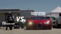 Kawasaki H2R vs Bugatti Veyron Supercar - 1-2 Mile Airstrip Race 2