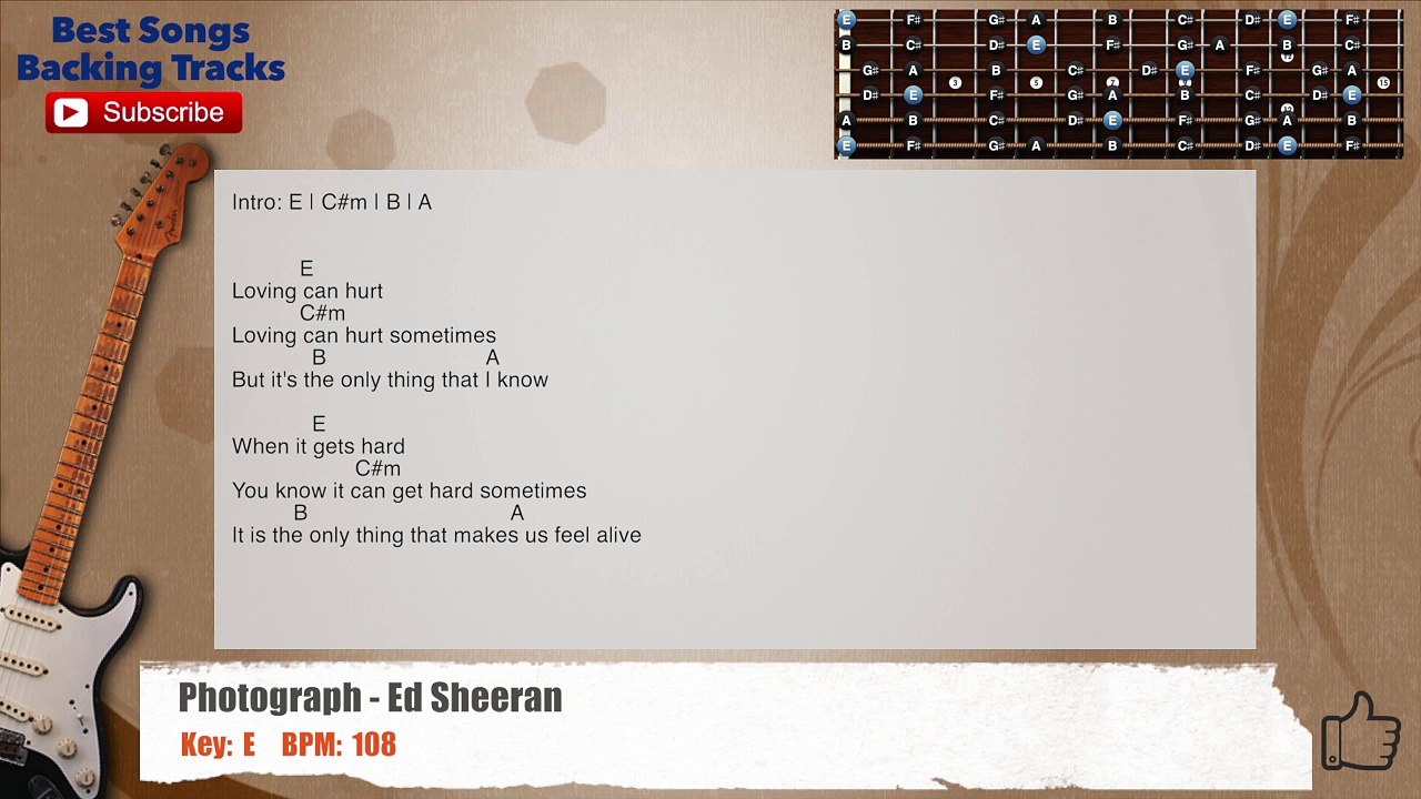 Photograph - Ed Sheeran (LOW GUITAR) Guitar Backing Track with scale, chords and lyrics