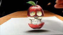 Trick Art, Drawing  Levitating 3D Apple Skull