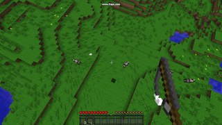 Minecraft: killing a cow with my fishing rod.