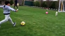 Cristiano Ronaldo and his son training shoot accuracy