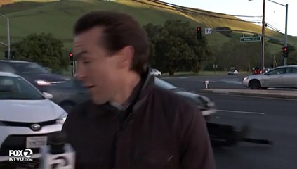 A reporter escaped a car accident live on television