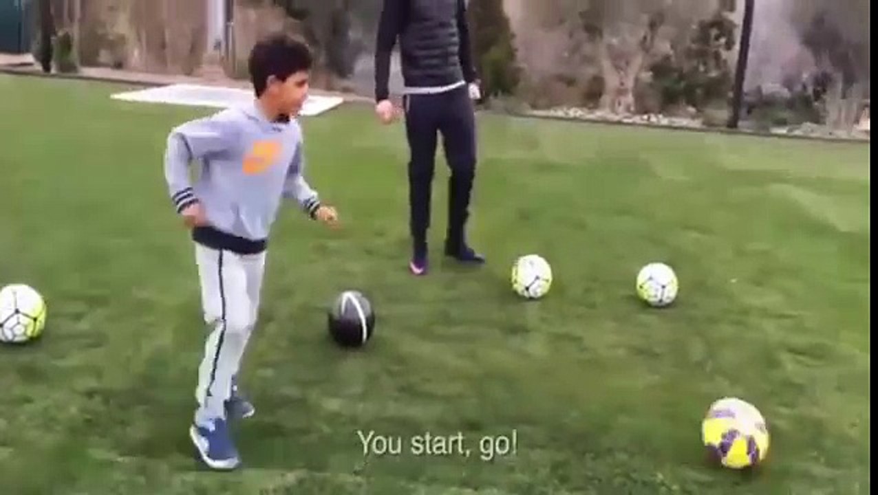 Cristiano Ronaldo has a shooting practice session with Cristiano Ronaldo Jr