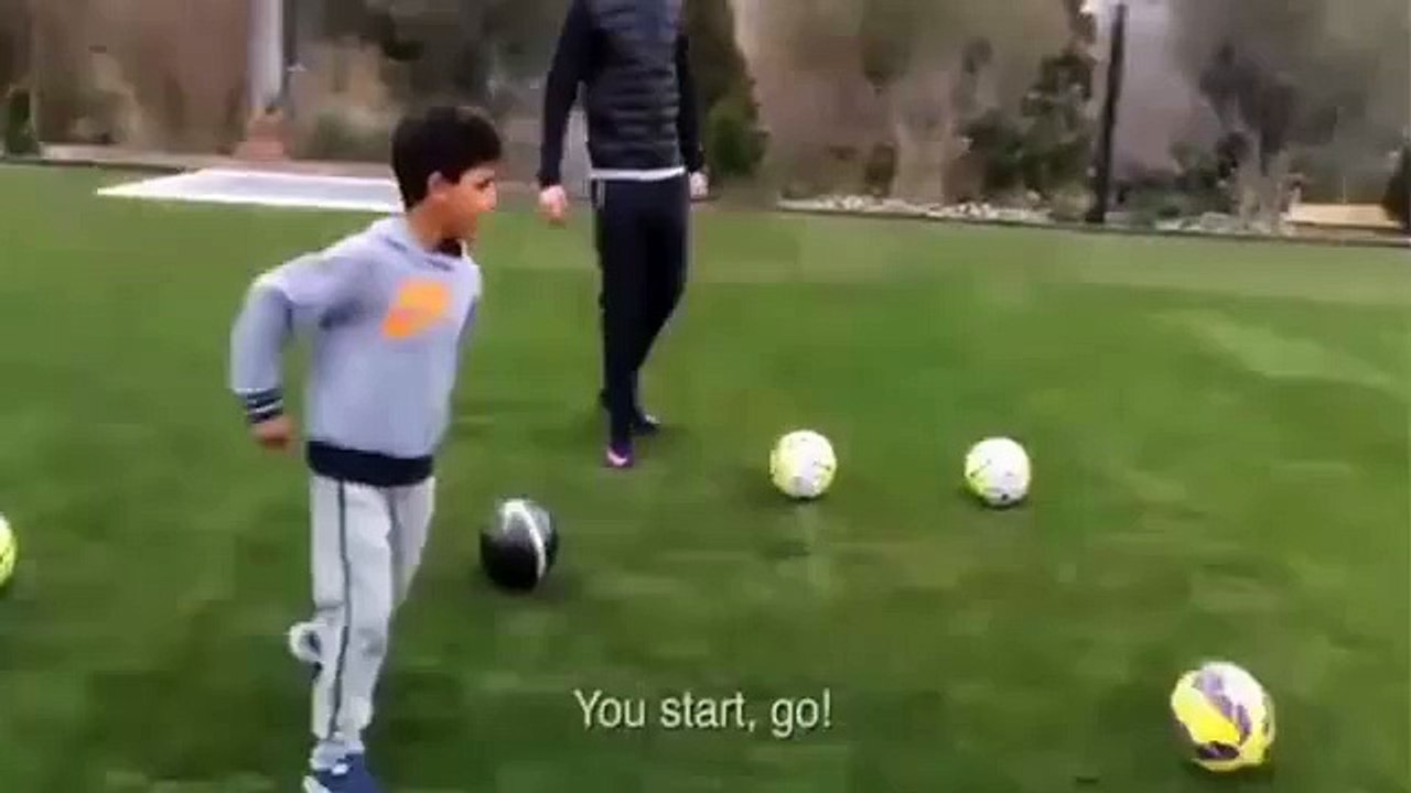 Cristiano Ronaldo has a shooting practice session with Cristiano Ronaldo Jr