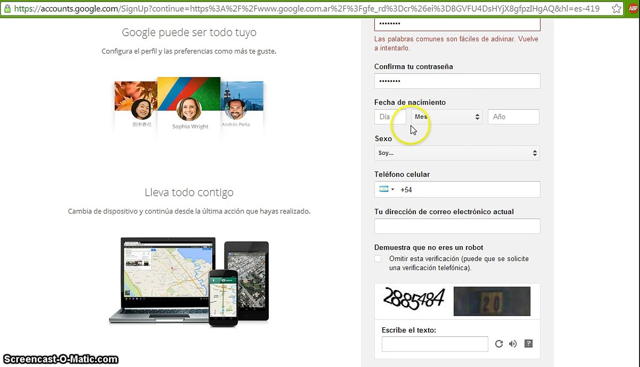 Crear cuenta en Gmail