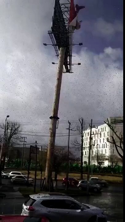 Un panneau publicitaire s'effondre sur des voitures en circulation