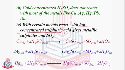 Reactions of Sulphuric Acid ( With some salt, With Metals & as a Dehydrating Agent )