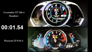 0 300 km/h Lamborghini battle Aventador vs Huracán