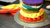 Rainbow Cake Decorating Tutorial - How to decorate rainbow birthday cake