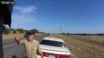 A driver in Granbury, Texas swerves into passing motorcyclists...
