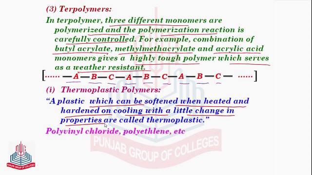 Types of Polymers on the bases of Nature of Monomers ( Terpolymers ) & Polymerization Process ( Additional Polymerization )