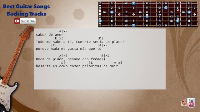 Sabor De Amor - Danza Invisible Guitar Backing Track with scale, chords and lyrics