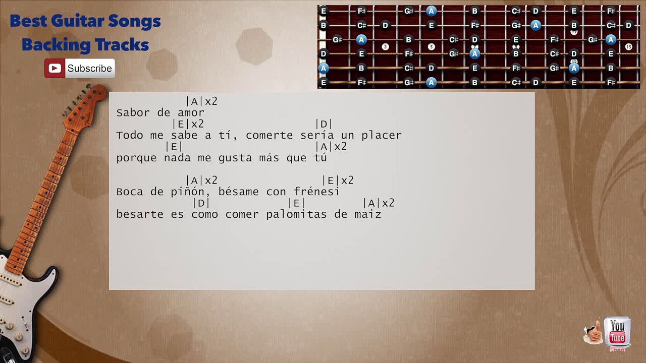 Sabor De Amor - Danza Invisible Guitar Backing Track with scale, chords and lyrics