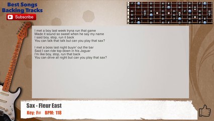 Sax - Fleur East Guitar Backing Track with scale, chords and lyrics