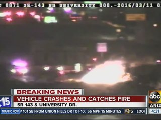 Vehicle crashes and catches fire on State Route 143