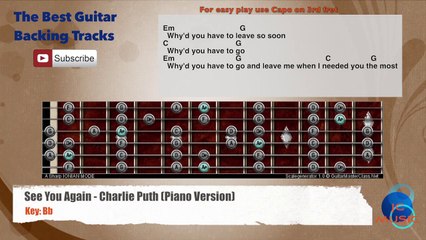 See You Again - Charlie Puth (Piano version) Guitar Backing Track with scale, chords and lyrics