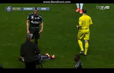 Horror  foul from - Elderson-  Monaco 1 - 1 Reims