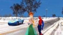 Elsa La Reine des Neiges se promènent avec Spiderman, Woody (Toy Story) et Spiderman