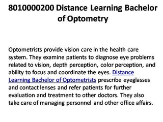 8010000200 Distance Learning Bachelor of Ophthalmic