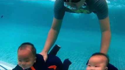 5 Month Twin Babies Daily Swimming Underwater