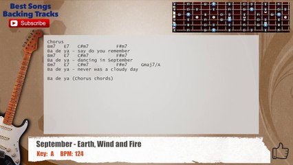 September - Earth, Wind and Fire  Guitar Backing Track with scale, chords and lyrics