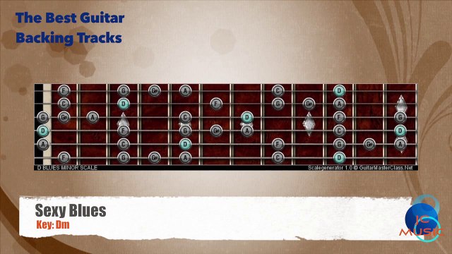 Sexy Slow Blues in Dm Guitar Backing Track with scale map