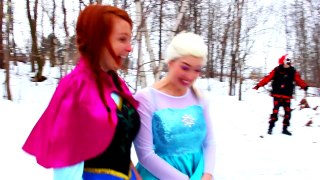 Spiderman vs Crazy Clown With Frozen Elsa and Anna in Real Life! Fun Superhero Movie :)