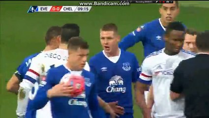 Horror foul by Diego Costa in   Barry  Everton vs Chelsea - 12.03.2016
