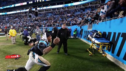 Cam Newton Falls While Grabbing Buccaneers Jersey from Fan