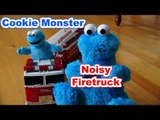 Cookie Monster Count n'Crunch on the Firetruck with Loud Sirens and Noises