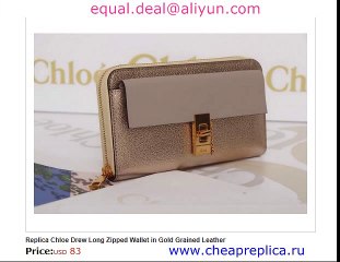 Chloe Drew Long Zipped Wallet in Gold Leather for Sale
