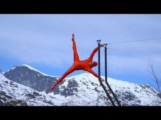 Human Flag Performed Over Breathtaking Norway Waterfall