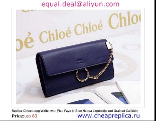 Chloe Long Wallet with Flap Faye in Blue Leather for Sale
